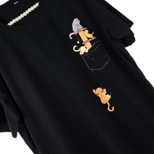 Black Cotton T Shirt with Cute Playful Cats